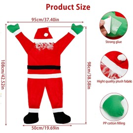 COTTNY Christmas Hanging Santa Decoration,Hanging Santa Claus Christmas Decorations for Indoor Outdoor Home Door Wall Windows Car Stairwells Roofs Decoration, Red, 3.5 Ft(108 cm)