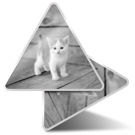 2 x Triangle Stickers 7.5cm - BW - Cute Ginger Kitten Cat Baby Fun Decals for Laptops,Tablets,Luggage,Scrap Booking,Fridges #36761