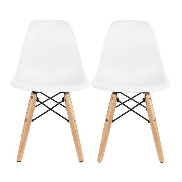 2xhome Set of 2 Kids Size Plastic Toddler Chairs with Natural Wooden Dowel Legs, White