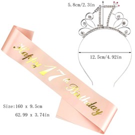 Liitata 17th Birthday Sash Tiara Set Happy 17th Birthday Sash 17th Birthday Crystal Tiara Crown for Girls Birthday Gift Party Birthday Party Decoration Accessories - Rose Gold