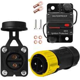 GaiRen Trolling Motor Plug and Circuit Breaker 60Amp Kit, Trolling Motor Connector with Receptacle 12/24/36/48 Volt Marine Boat Power Waterproof IP67 Compatible with 6/8 AWG wire (Yellow)