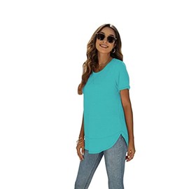 Beimuc Summer Tops for Women Short Sleeve Crewneck Tshirts Side Split Loose Fit Tunic Shirts Light Green