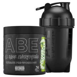 Applied Nutrition Bundle ABE Pre Workout 315g + ABE Black Bullet Shaker | All Black Everything Pre Workout Powder, Energy & Physical Performance with Creatine, Beta Alanine (Sour Apple)