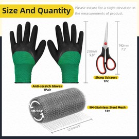 Mardatt 3Pcs 5” x 30Ft Wire Mesh with Safety Work Gloves, Stainless Steel Wire Mesh Roll Flexible Stretchy Mesh Roll Mesh Gap Blocker for Gardens, Garage and Houses