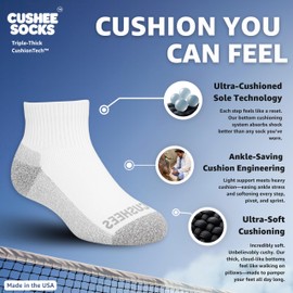 Cushee Socks Thick Ankle Socks, 3 pairs/pack (US, Large White)