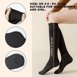 EUPSIIU 2 Pairs Knit Stockings Socks for Women Girls, Warm Winter Thermal Socks, Fall Boot Long Slouch Sock, Ladies Knee High Socks Long Thick Socks (UK, Alpha, One Size, Regular, Regular, 2 Colors)