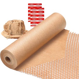 Besitek Honeycomb Packing Paper Wrap 15" x200' Sustainable Alternative to Bubble Cushioning Wrap for Moving/shipping/packing Roll with 20 Fragile Sticker Biodegradable & Fully Recylable