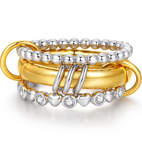 ZOEXUE 18k Gold Plated Interlocked Stackable Rings for Women Non-Tarnish