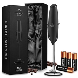 Zulay Kitchen Executive Series Milk Frother Wand - Upgraded & Improved Stand - Ideal Coffee Gift - Coffee Frother Handheld Foam Maker For Lattes - Electric Milk Frother Handheld For Cappuccino