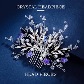 Foyte Flower Bride Wedding Hair Comb Crystal Leaf Bridal Headpieces Rhinestone Hair Pieces Pearl Bridesmaid Side Combs Hair Accessories for Women and Girls (star)