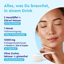 gloryfeel Marine Collagen Pulver 500g - Premium Markenrohstoff VERISOL? - Bioaktive Collagen Hydrolysat Peptide Typ 1 - Nachhaltige Fischerei - Geschmacksneutral & leicht l?slich + Vitamin C, Zink & Kupfer