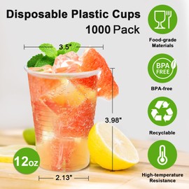 Lamosi 1000 Pack 12 oz Clear Plastic Cups,12 Ounce Disposable Cups, Cold Drinking Cups for Party, Events