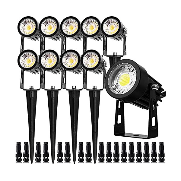 Mini LED Low Voltage Landscape Lighting, 3W LED Landscape Lights,IP65 Waterproof Outdoor Spotlights for Trees,Lawn,Walls,Pathway(12V AC/DC Warm White 10 Pack) with Connector