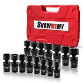 SHOWMEMY Drive Impact Universal Joint Socket Set, 6 Points, Shallow Swivel Socket Set, Cr-Mo Steel. Heavy Duty Storage Case (Metric 1/2", Metric 1/2")
