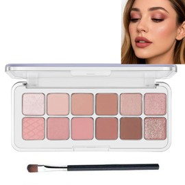12-Color Pink Eyeshadow Palette for Women with Matte Shimmer Glitter Finishes, Long Lasting and Blendable Creamy Powder Eye Shadow, Highly Pigmented for Daily Looks