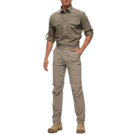 Wespornow Men's-Convertible-Hiking-Cargo-Pants Waterproof Quick Dry Zip Off Work Pants for Tactical Casual Fishing Camping Safari (Dark Khaki, Medium)