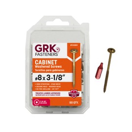 GRK Fasteners #8 x 3-1/8 Inch Low-Profile Cabinet Screws, 50 PCS, Indoor/Outoor Climatek® Coating, Washer Head for Strong Hold, W-Cut™ Fast Drive Threads, Star Drive Recess, T-15 Bit Included, Gold