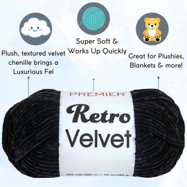 Premier Yarns Retro Velvet Black 1088-05 (3-Skeins - Same Dye Lot) Chunky Bulky #5 Polyester Yarn for Crocheting and Knitting - Bundle with 1 Artsiga Crafts Project Bag