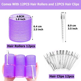 Lockenwickler locken Set 24 Stücke, Große Locken Curlers Ohne Hitze Selbsthaftend Haftwickler, Groß Hitzefreie Haarwickler Hair Rollers mit 12 Stücke Entenschnabelclips für lange mittlere kleine Haar