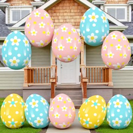 Leyndo 12 Pack 18 Inch Easters Inflatable Eggs Easter Large Blow up Inflatable Jumbo Plastic Eggs Outdoor Decor Colorful Ornaments for Yard Garden Lawn Spring Party Supplies