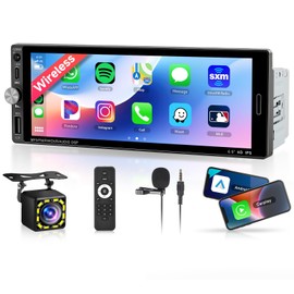 Single Din Car Stereo with Wireless Carplay Android Auto-2025 Upgraded Bluetooth 5.2 Type-C Dual Mic 6.9 Inch IPS Touch Screen Car Radio with Backup Camera Mirror Link FM USB EQ SWC