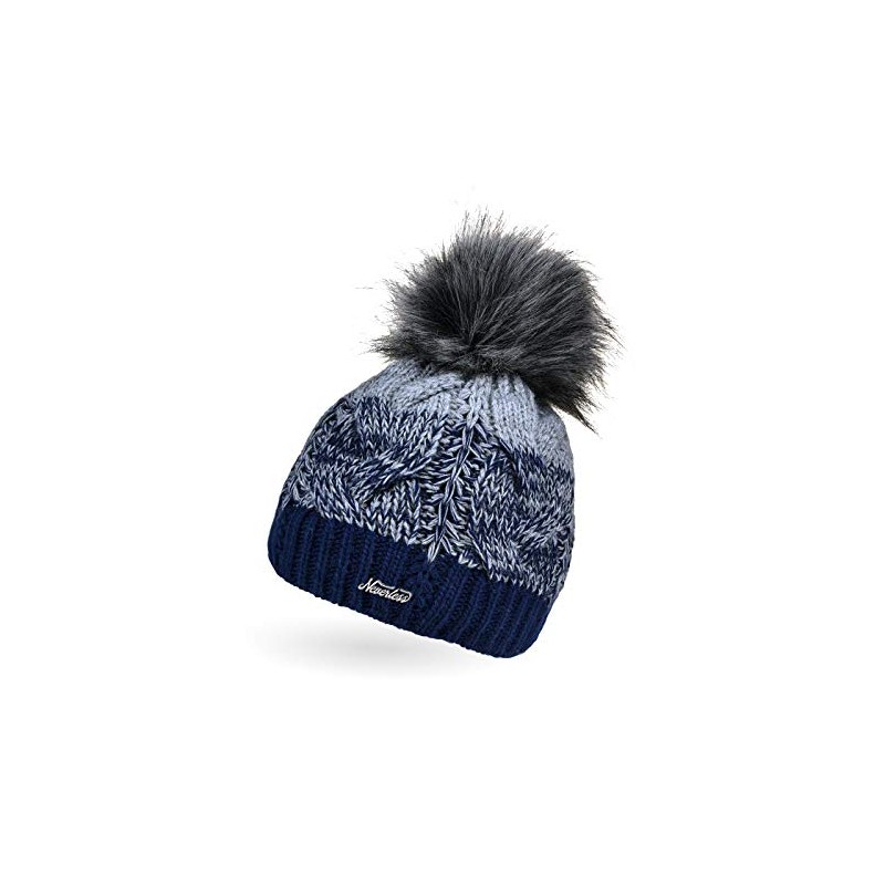 Neverless® Women's Knitted Hat, Lined Fleece Lining, Fur Pom Pom,