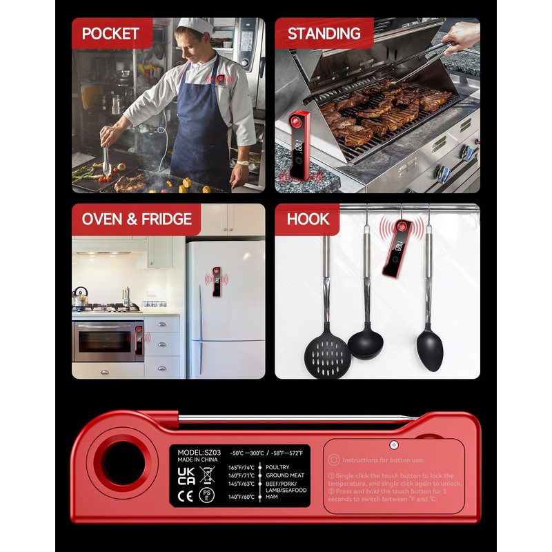 2025 Meat Thermometer Digital, ±0.5°F Accuracy Instant Read Thermometer180° Rotating