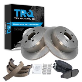 TRQ Rear Brake Pad & Rotor Kit Brake Pads Brake Rotor Parking Brake Shoe Set Semi-Metallic Compatible with 2007-2011 Dodge Nitro 2008-2012 Jeep Liberty