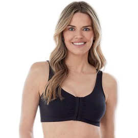 Bestform 5006014 Comfortable Unlined Wireless Cotton Stretch Sports Bra with Front Closure, Grey | Black | White, 38
