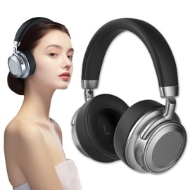 auvstar Premium Metal Bluetooth Headphones,Vintage Bluetooth 5.4 Headphones with HiFi Stereo, Noise-Cancellation & Type-C,Soft Leather Feel for Unparalleled Audio Experience (Black)