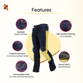 Juicy Trendz Mens Motorcycle Pants Armored Riding Jeans with Hip & Knee Pads, Aramid Protective Lining Adventure Touring Pant Dark Blue