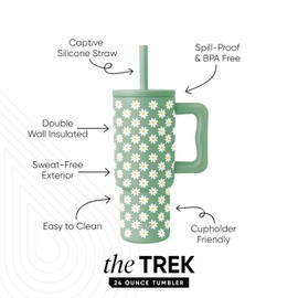 Simple Modern Kids 24 oz Tumbler with Handle and Silicone Straw Lid | Spill Proof and Leak Resistant | Reusable Stainless Steel Bottle | Gift for Kids Boys Girls | Trek Collection | Sage Florals