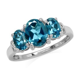 Silvershake 2.6ct. 3 Stone Genuine Oval Shape London Blue Topaz White Gold Plated 925 Sterling Silver Ring Size 9