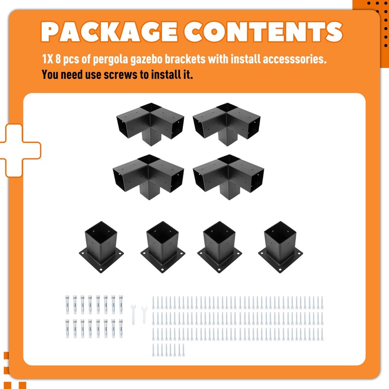 Gelacie Pergola Brackets Kit (Actual 3.9''x3.9'') 4x4 Woodworks Pergola Kit