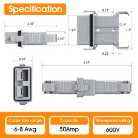 micrl Ip68 Waterproof 50 amps 6-8 Gauge Battery Quick Connect/Disconnect, Ip68 Waterproof Jumper Cable Plug Connector Kit for Recovery Winch, Towing Systems(Grey) (2pair-50a)