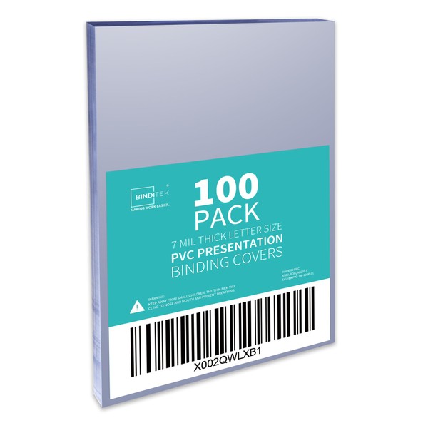 Binditek 100 Pack 7 Mil PVC Plastic Binding Covers, 8.5