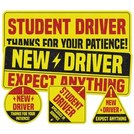 BETANAS Student New Driver Stickers Pack 5 Pieces Vinyl Waterproof UV Printed, 2 Large 3 Small Funny Car Sticker Decals for Men Women Gift Birthday Graduation Sign for Cars Windows