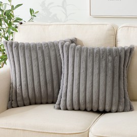 Soleebee Set of 2 Throw Pillow Covers Soft Cozy Velvet Pillowcase Faux Rabbit Fur Cover for Couch Sofa Bed Chair Home Decorative Pillows Cover (16x16 Inch, Smoky Gray)