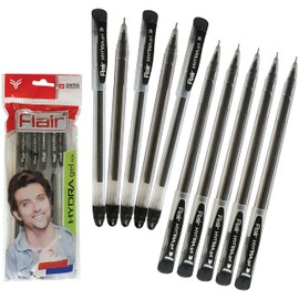 FLAIR Hydra 10 x 0.5mm Tip BLACK Gel Pens Easy Grip Smooth Writing Office School