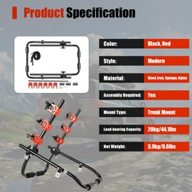 3-Bike Trunk Mount Rack with Fixed Strap Bike Rack for Car Trunk Bicycle Rack Carrier Mounts 3 Bikes Rack for SUV