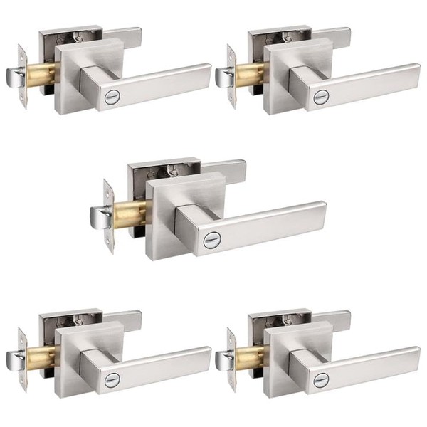 Probrico 5 Pack Bed and Bath Privacy Door Locks, Nickel