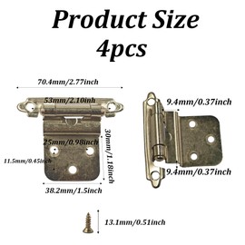 Runseaway 4PCS (2 Pairs) 3/8" Inset Cabinet Hinges, Self-Closing Hinges with Soft-Close Bumpers, Gold Face Frame Semi Concealed Cabinet Hinges for Bathroom/Furniture/Kitchen Cabinets