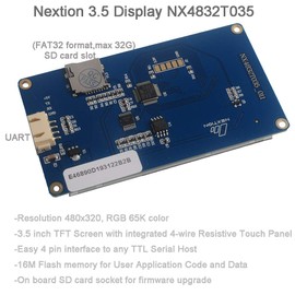 DIYmalls Nextion 3.5 Inch HMI Display Resistive Touchscreen 5V TFT LCD 480x320 for Arduino ESP32 (NX4832T035)