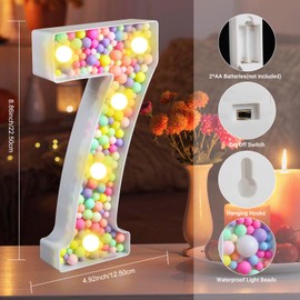 CELYANRAL Light Up Number - Mosaic LED Number Marquee Sign Macaron 3D 7th Rainbow Table Centerpieces for Girls Night Light Birthday Pastel Sweet Theme Party Decoration (Number 7)