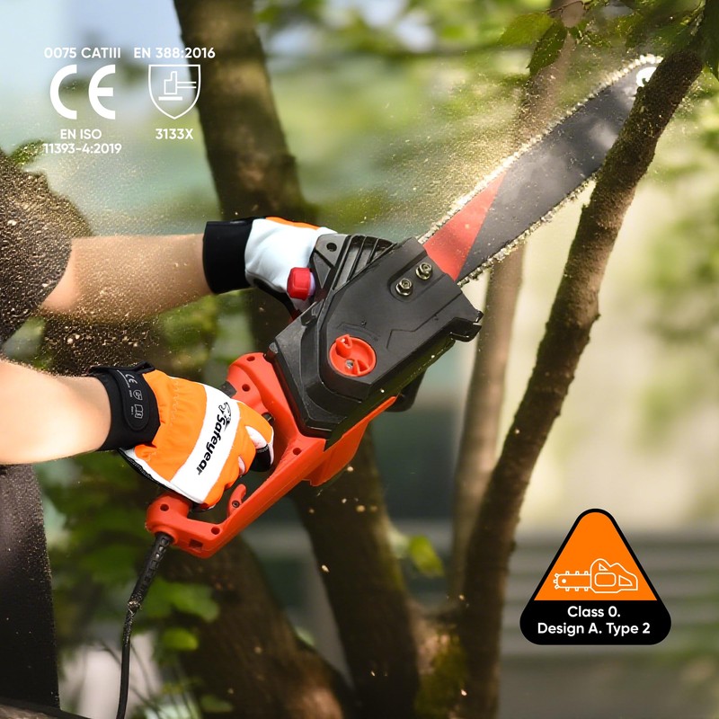 SAFEYEAR Chainsaw Gloves, L, White Cowhide & PVC Reinforced, EVA