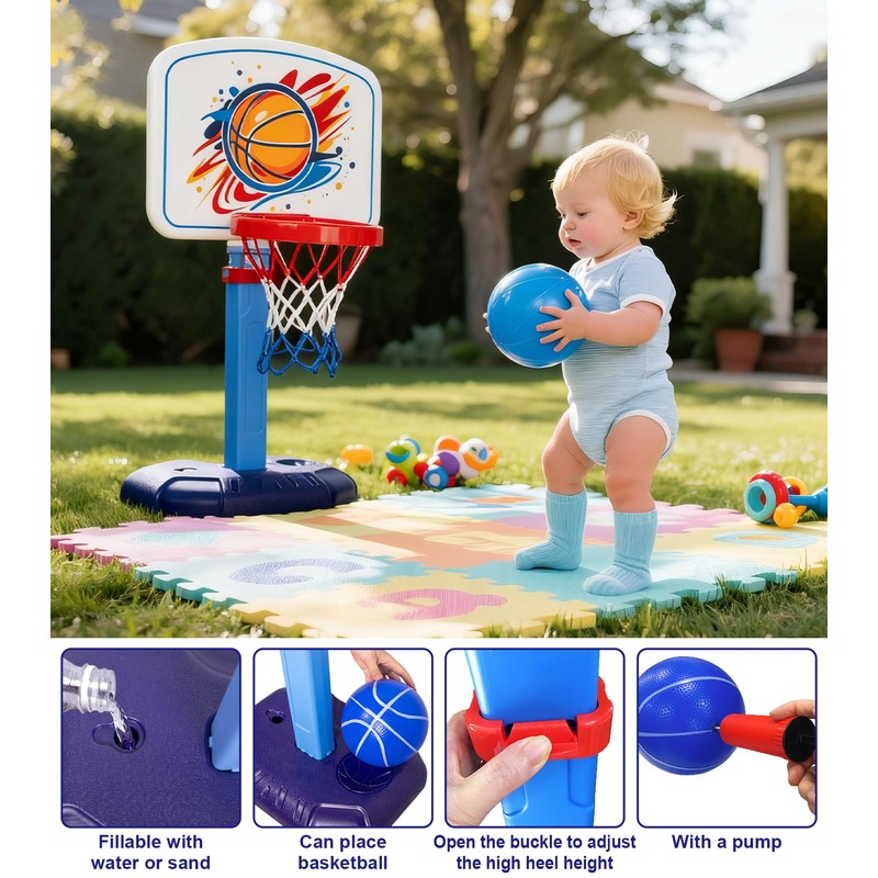 LAO XUE Toddler Basketball Hoop Set,Adjustable Kids Basketball Goal