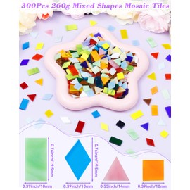 FIVEIZERO 260g Glass Mosaic Tiles for Crafts - 300 Pieces Tiny Mosaic Tile Kit, Irregular Pieces for DIY Craft Jewelry, Coaster Art & Mosaic Kits (Mixed-Color)