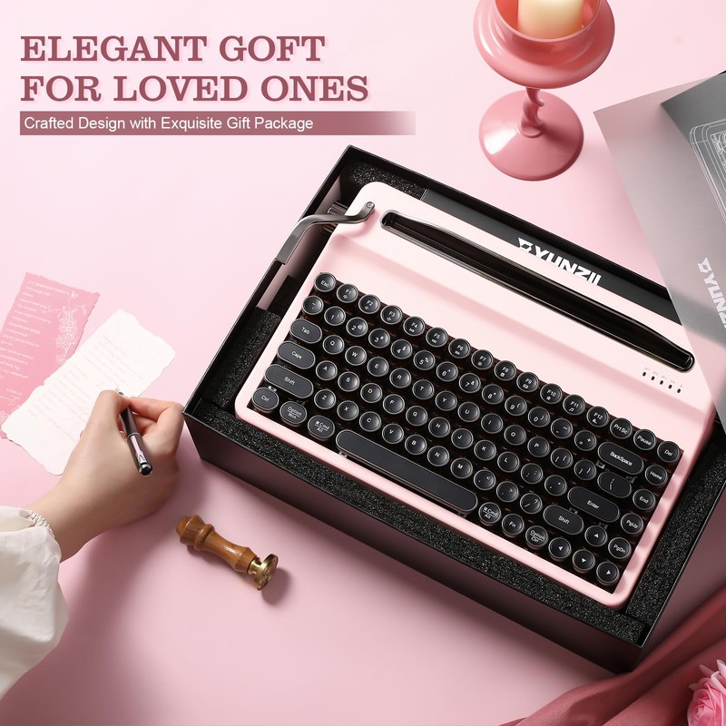 YUNZII QL75 Wireless Typewriter Hot Swap Retro Mechanical Keyboard,Punk Round