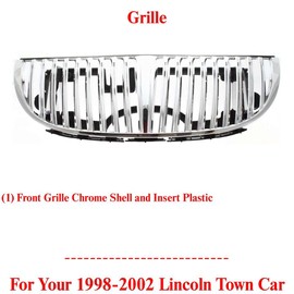 US AUTO PARTS PLUS New Front Grille Chrome Shell and Insert Plastic Direct Replacement For Lincoln Town Car 1998-2002 XW1Z8200AA FO1200349