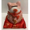 White ceramic neko lucky cat coin bank statue - pink